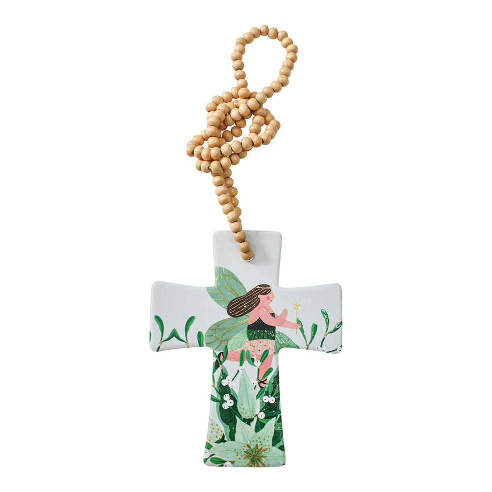 LVD Ceramic/Wood Hanging 14cm Cross Fairy w/Beads Ornament Home/Office Room Decor (2 Pack) — image 2