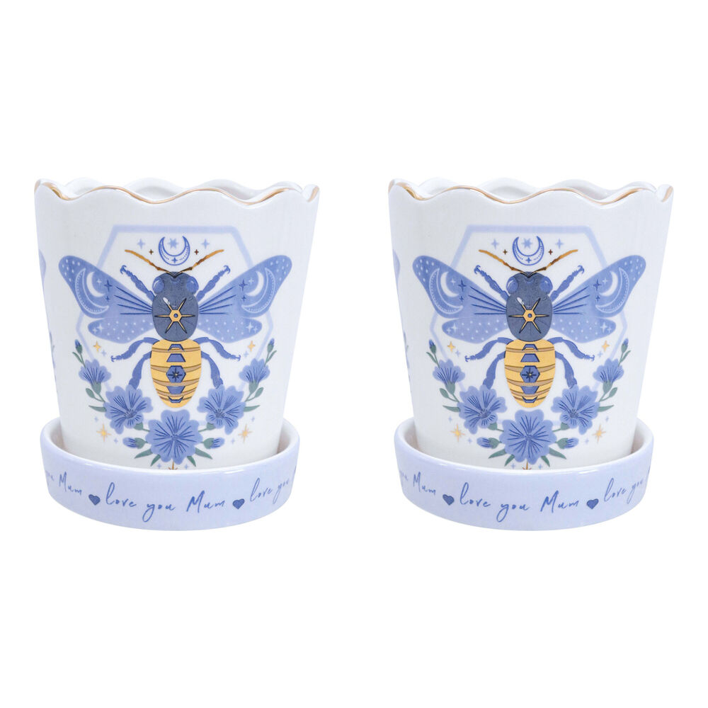 LVD Ceramic Planter Flower/Plant Pot Home/Garden Decor 13cm Bee Love Mum (2 Pack)