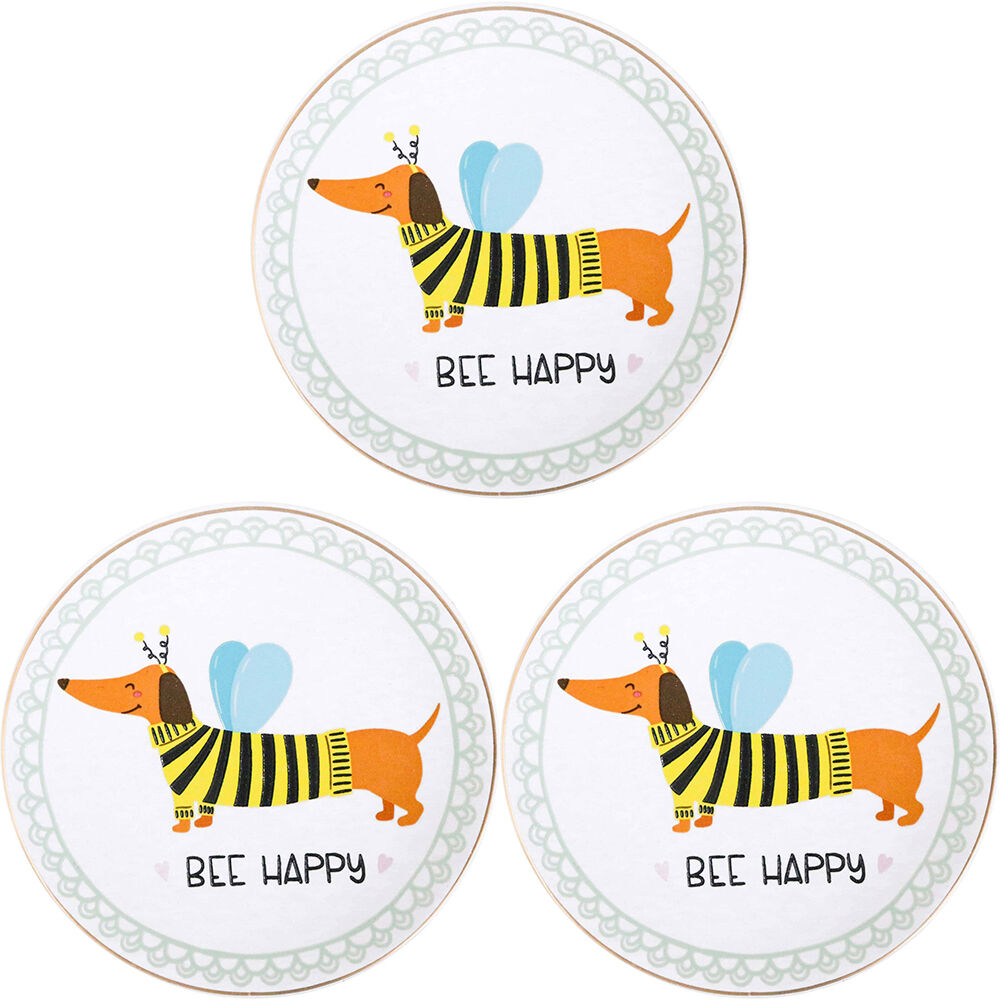 LVD Dish Ceramic Serving Plate Home/Office Decor Round 10cm Dachshund Bee (3 Pack)