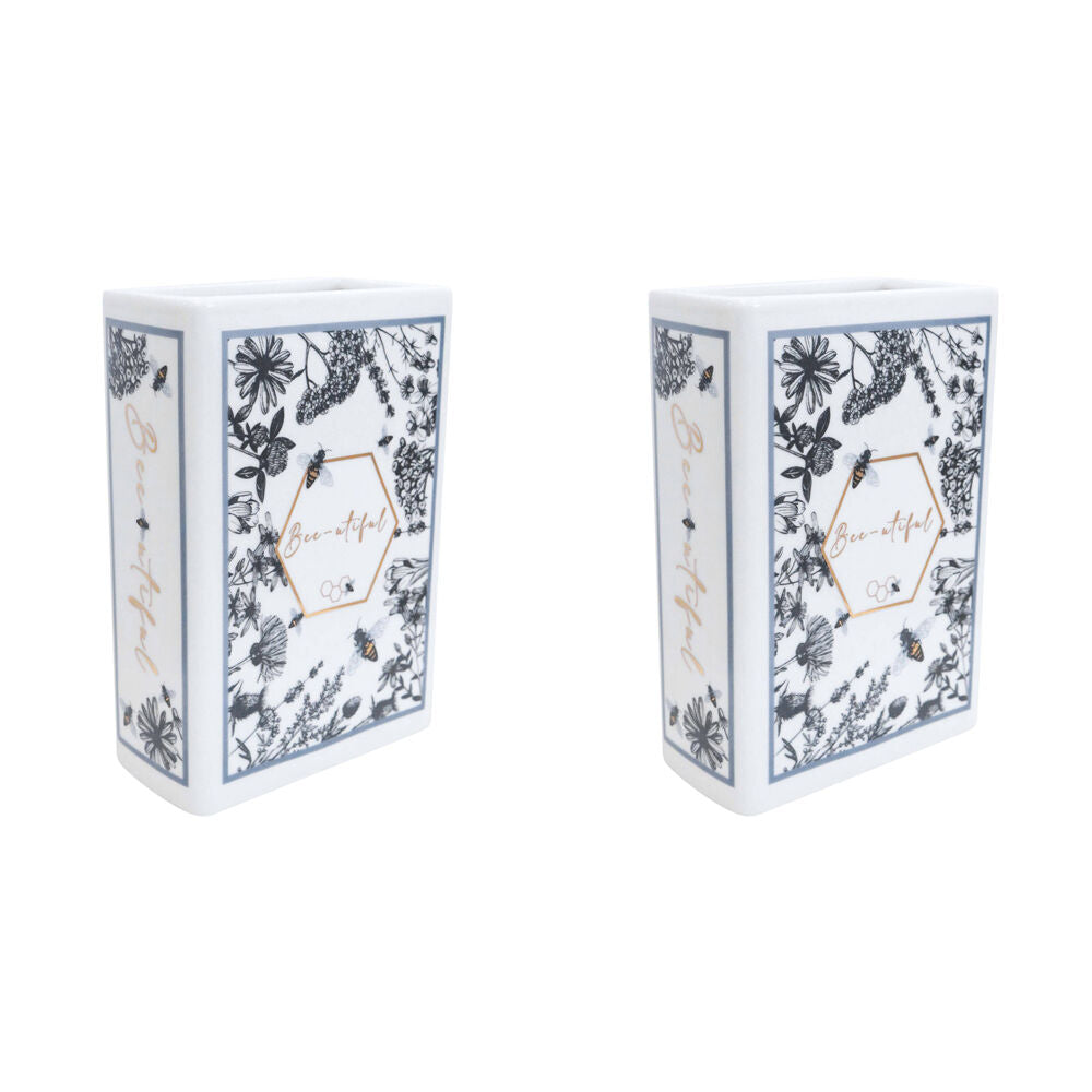 LVD Book Vase Ceramic Figurine Pot Home/Office Shelf Decor 14cm Bee Utiful (2 Pack)