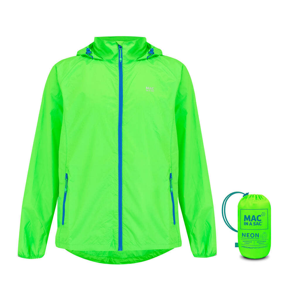 Mac in a Sac Packable Unisex Waterproof Outerwear Jacket Neon Green XS