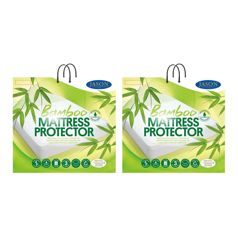Jason Commercial Super King Bamboo Mattress Protectors Waterproof 203x203cm (2 Pack)