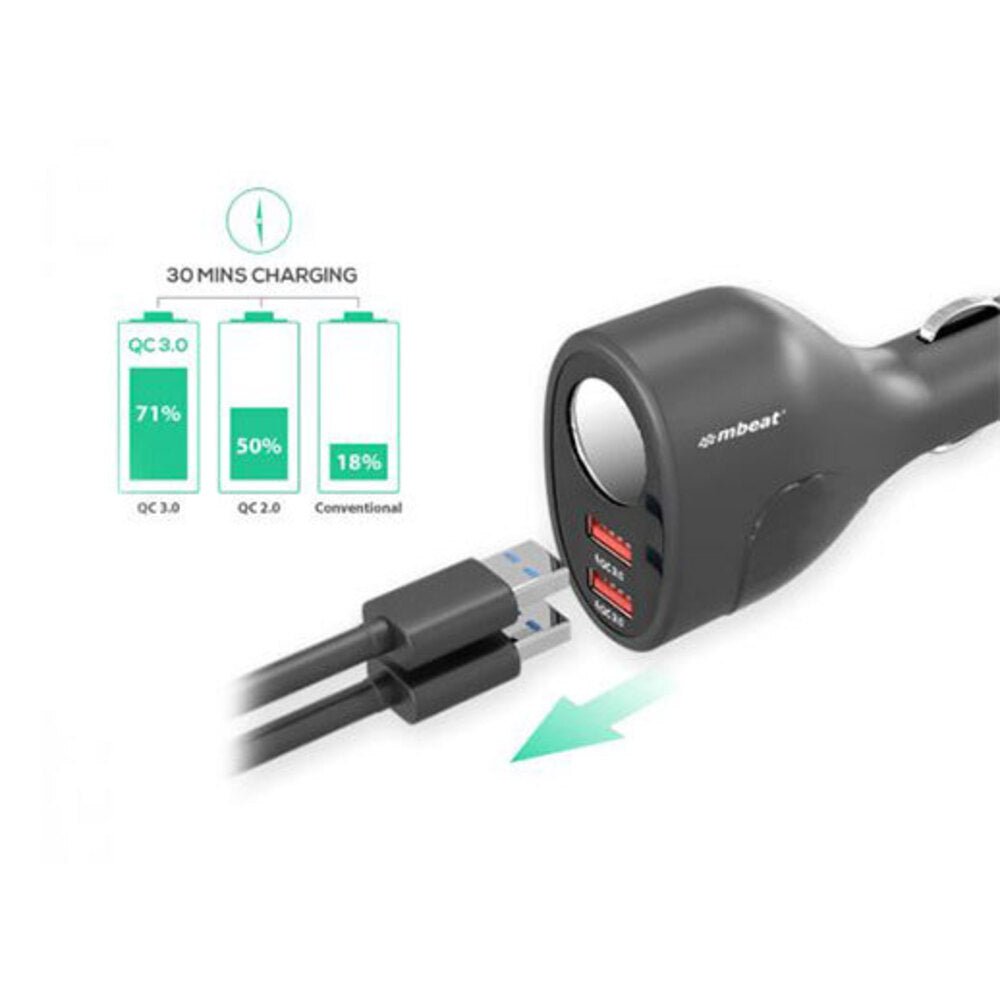 Mbeat Gorilla Power Dual QC3.0 Car Charger w/Cigar Lighter Socket f/Phone/GPS — image 3