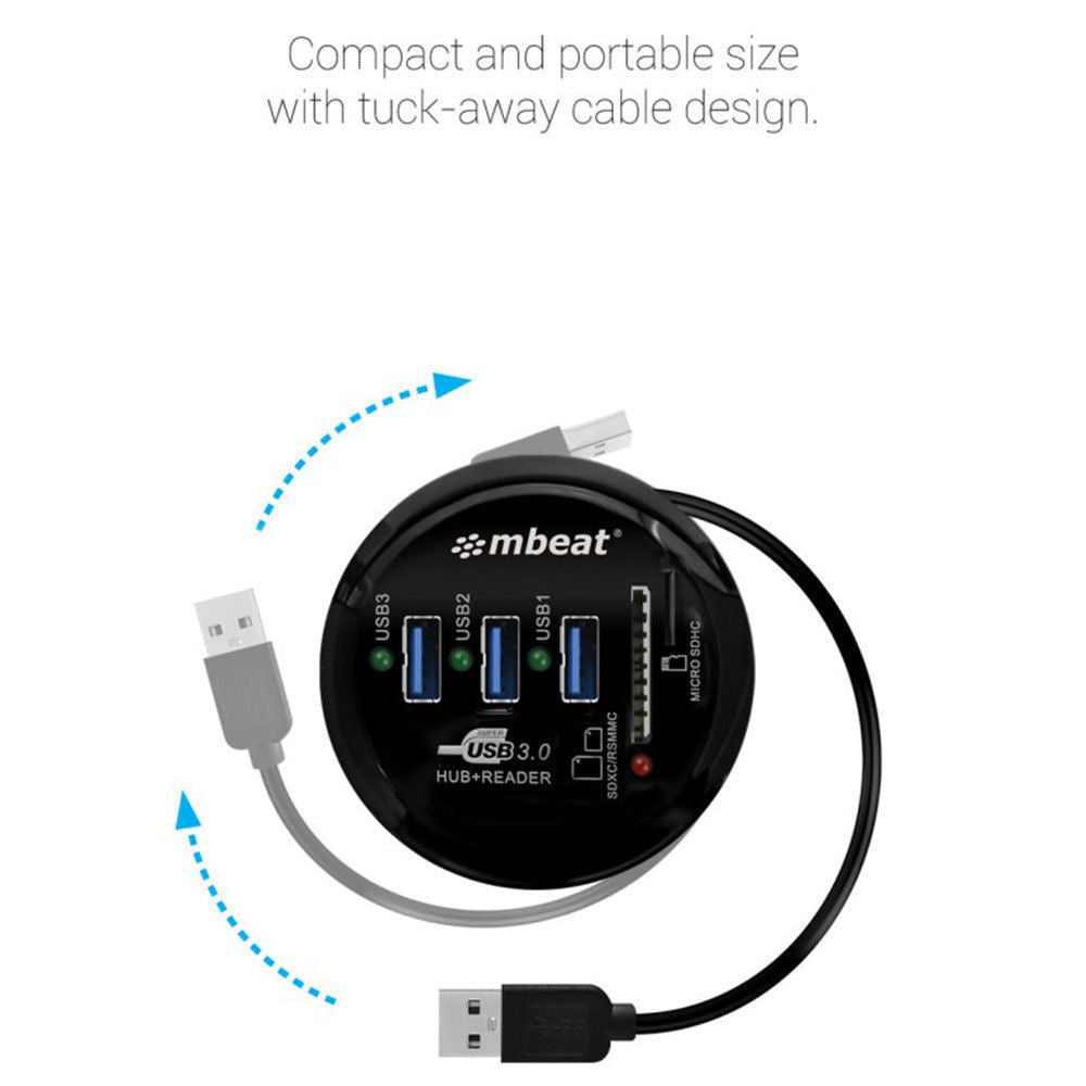 Mbeat 2-in-1 Portable USB 3.0 Hub and SD/MicroSD Card Reader for Laptop/Macbook — image 3