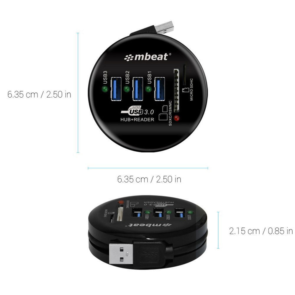 Mbeat 2-in-1 Portable USB 3.0 Hub and SD/MicroSD Card Reader for Laptop/Macbook — image 5