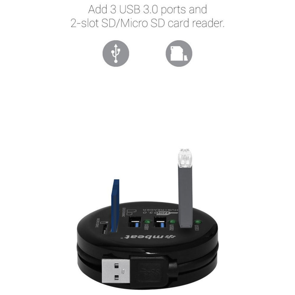 Mbeat 2-in-1 Portable USB 3.0 Hub and SD/MicroSD Card Reader for Laptop/Macbook — image 2