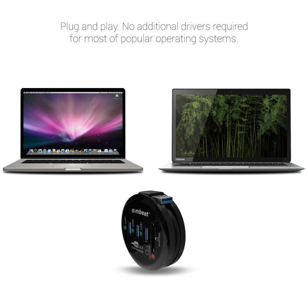 Mbeat 2-in-1 Portable USB 3.0 Hub and SD/MicroSD Card Reader for Laptop/Macbook — image 4