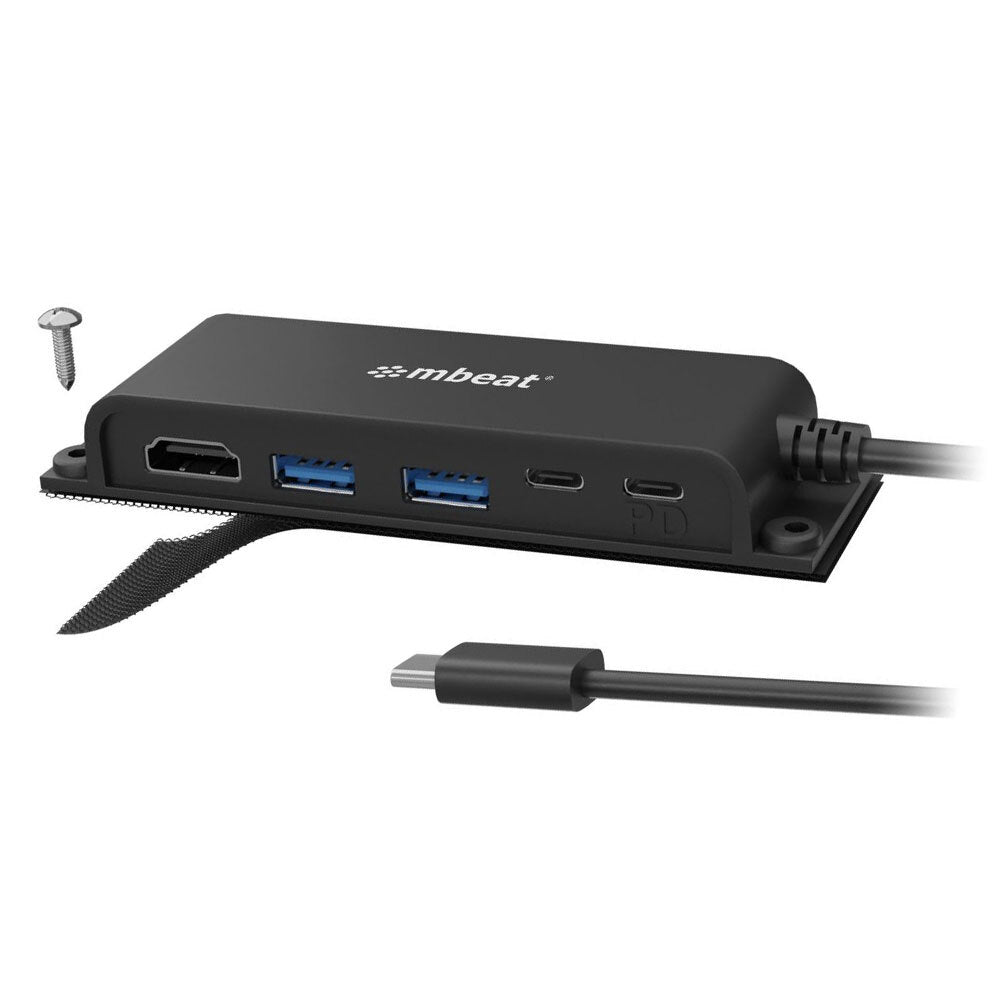 Mbeat Mountable 5-Port USB-C Hub Adapter w/4K HDMI/2x USB-A 3.0/2x USB-C Female