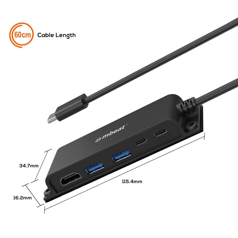 Mbeat Mountable 5-Port USB-C Hub Adapter w/4K HDMI/2x USB-A 3.0/2x USB-C Female — image 6