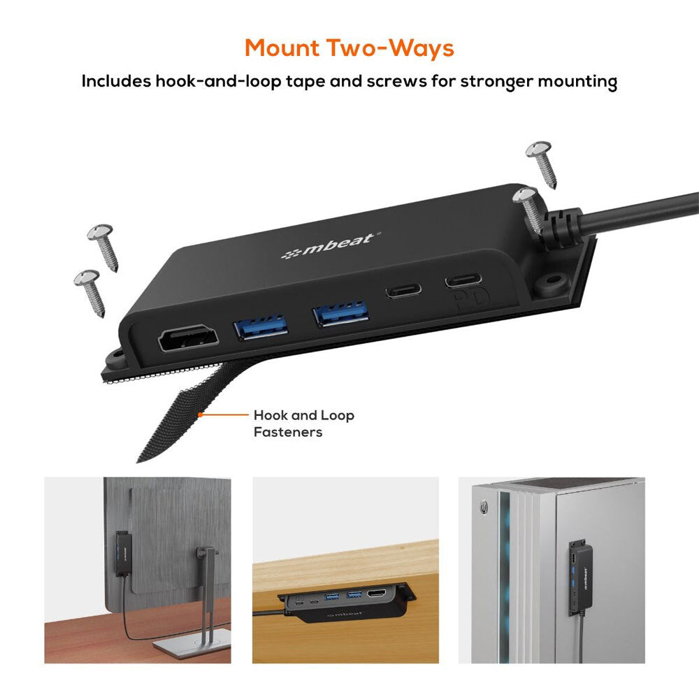 Mbeat Mountable 5-Port USB-C Hub Adapter w/4K HDMI/2x USB-A 3.0/2x USB-C Female — image 3