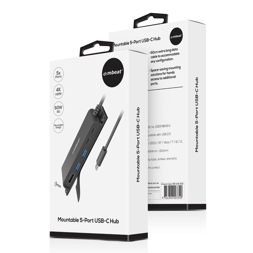 Mbeat Mountable 5-Port USB-C Hub Adapter w/4K HDMI/2x USB-A 3.0/2x USB-C Female — image 7