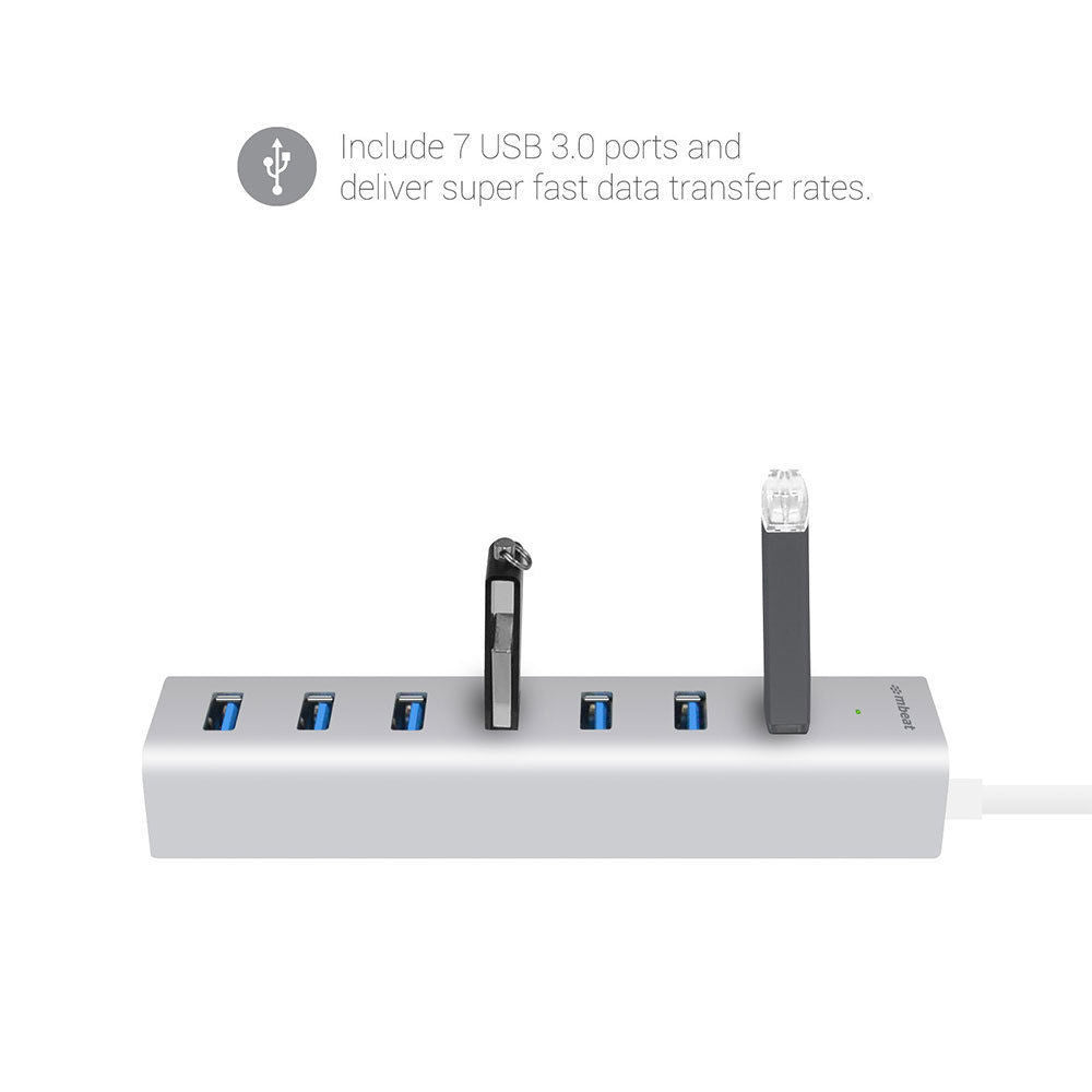 Mbeat 7-Port USB 3.0 Hub Aluminium Slim w/ Power for PC/Mac/Laptop Charge/Data Sync — image 2