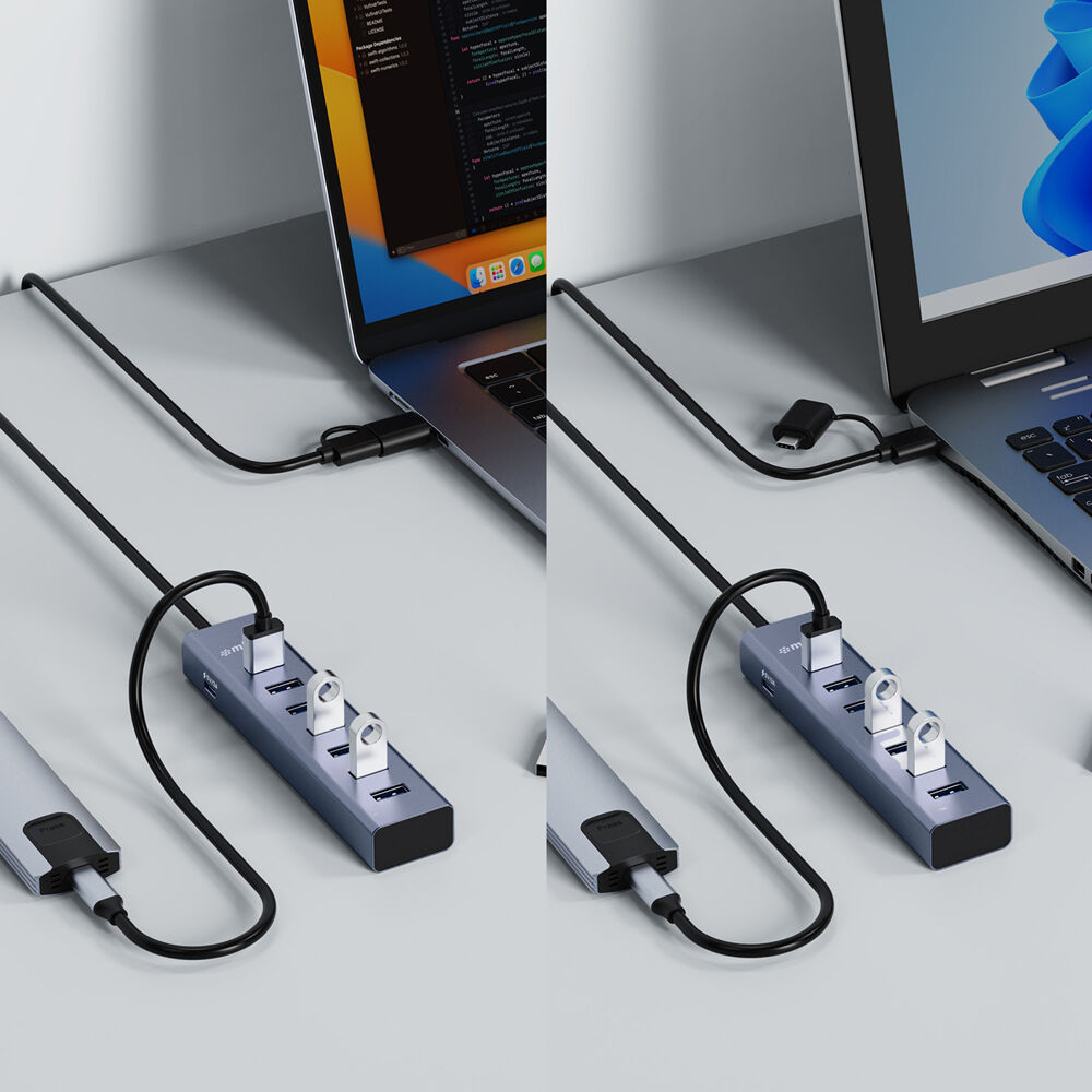 Mbeat Silver 7-Port USB Hub with Dual USB-A & USB-C Connector — image 2