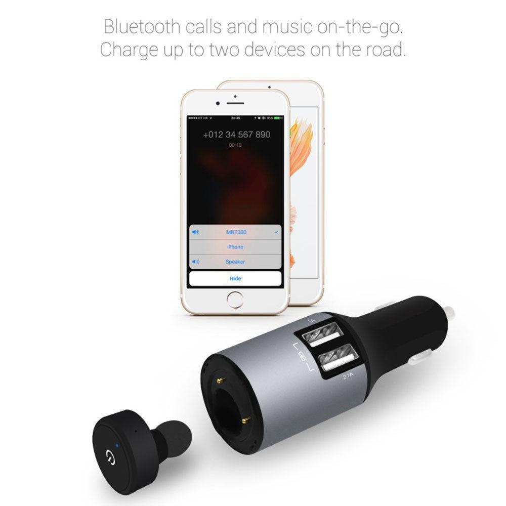 Mbeat PowerTone Mini Bluetooth/Wireless Earphone Headset w/Dual USB Port Car Charger — image 2