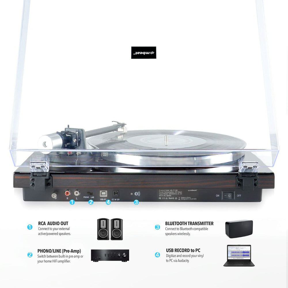 Mbeat Counter Weight/Anti-Skating Bluetooth Turntable Player w/USB/RCA/Phono Out — image 3