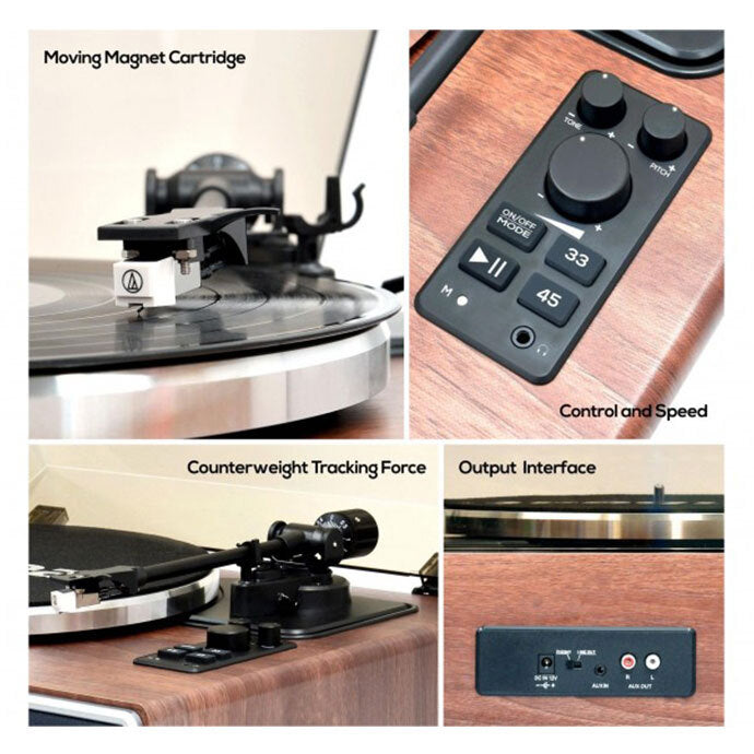 Mbeat HiFi 35W 33/45 RPM Turntable/Vinyl Player w/ Bluetooth Speakers Walnut — image 5