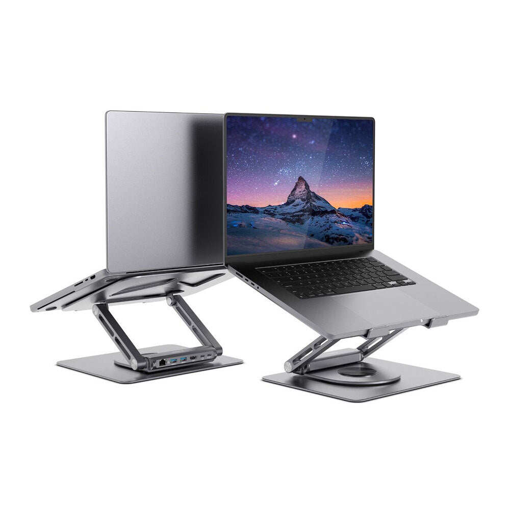 Mbeat Stage S12 Rotating Laptop Stand with USB-C Docking Station - Space Grey
