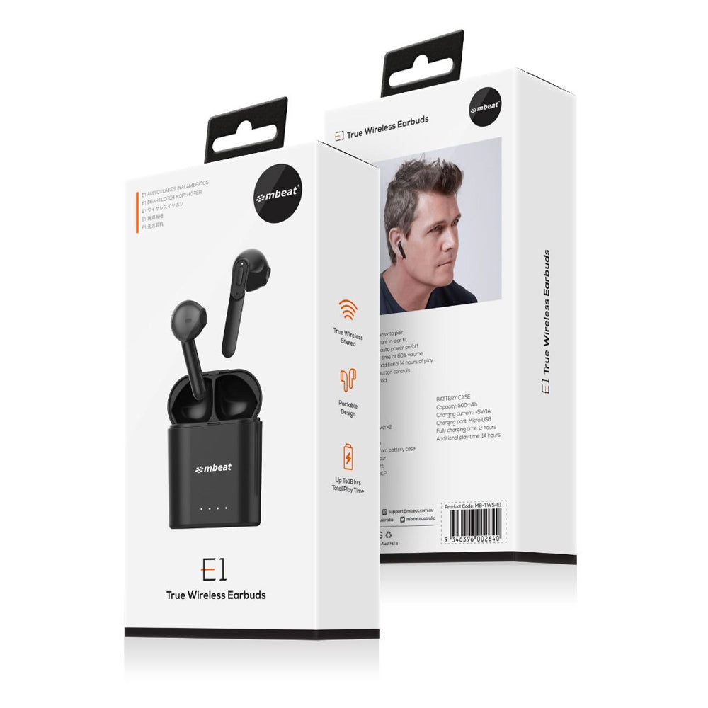 Mbeat E1 True Wireless Earbuds Bluetooth Earphones w/Charging Case f/ Phones BLK — image 6