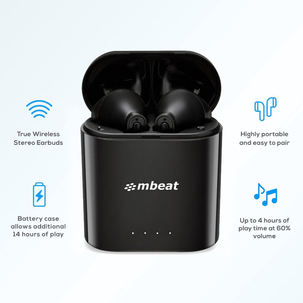 Mbeat E1 True Wireless Earbuds Bluetooth Earphones w/Charging Case f/ Phones BLK — image 2