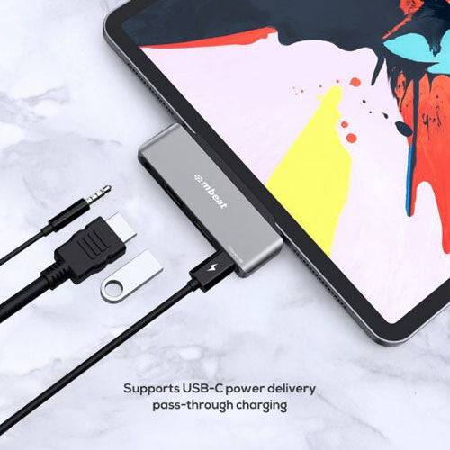 Mbeat Elite Mini 4-in-1 USB-C Mobile Hub/Connector HDMI/3.5mm for iPad Space GRY — image 4