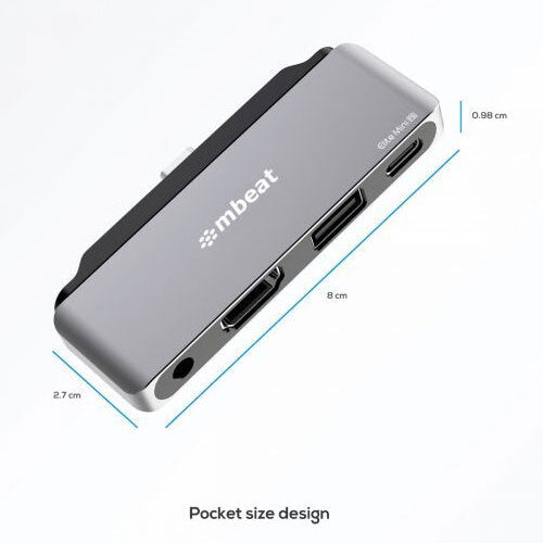 Mbeat Elite Mini 4-in-1 USB-C Mobile Hub/Connector HDMI/3.5mm for iPad Space GRY — image 6