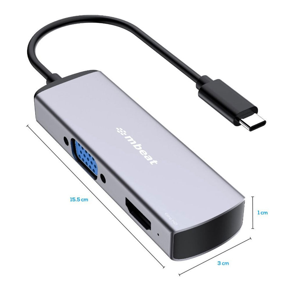 Mbeat Elite X2 2-In-1 USB-C to 4K Hdmi/vga Adapter Hub for Laptop Space Grey — image 3