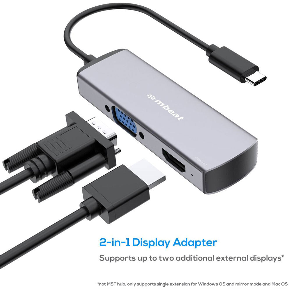Mbeat Elite X2 2-In-1 USB-C to 4K Hdmi/vga Adapter Hub for Laptop Space Grey — image 2