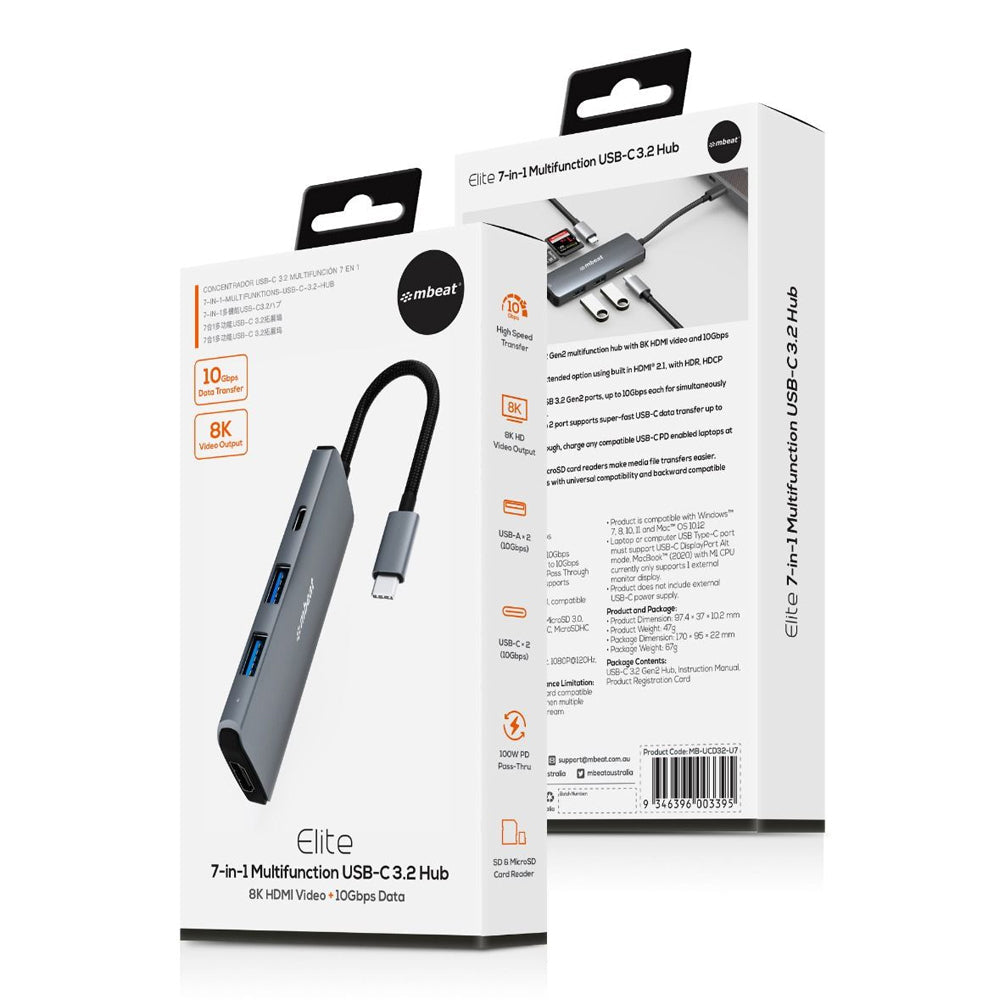 Mbeat Elite 7-in-1 Multifunction USB-C 3.2 Data Hub 8k Hdmi/sd Card 10GBPS Grey — image 7