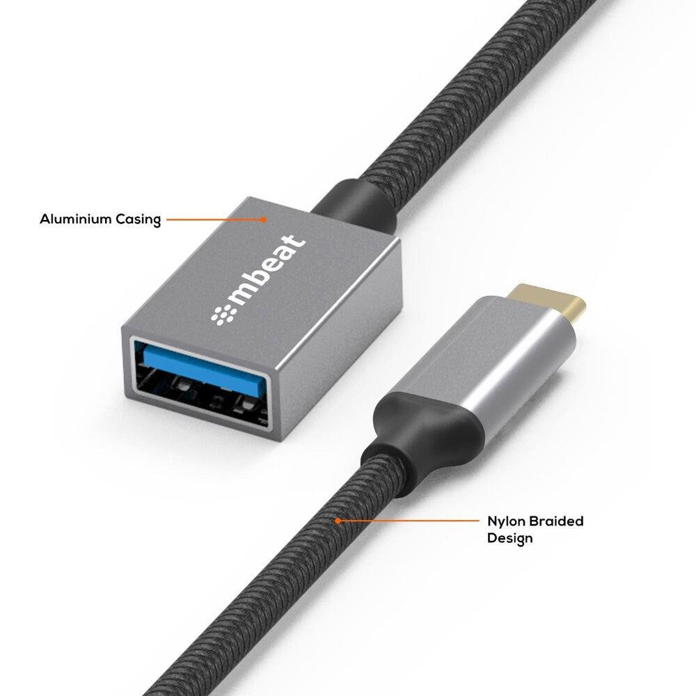 Mbeat Tough Link 15cm Male USB-C To Female USB 3.0 Adapter Connector Space Grey — image 5