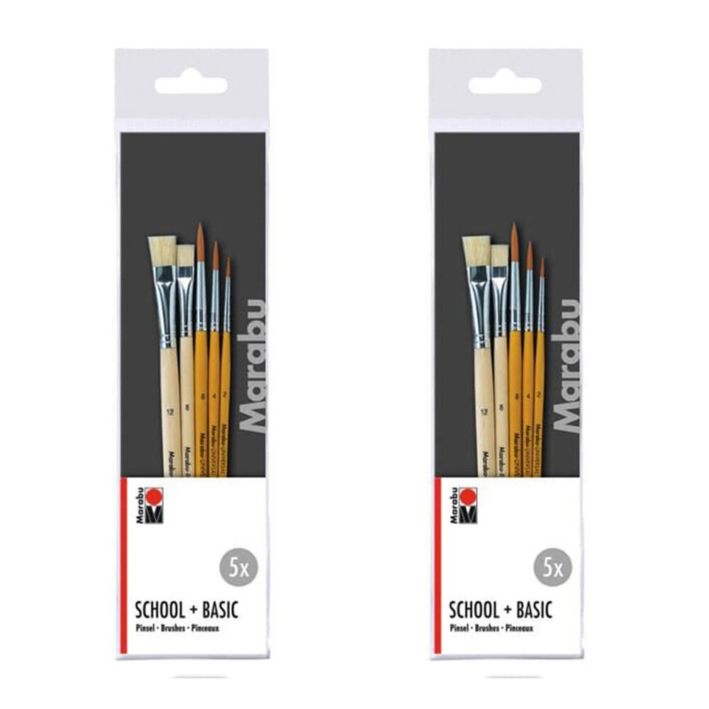 Marabu 5pc Marabu Multipurpose Basic School Art & Crafts Paint Brush Set Wooden (2 Pack)