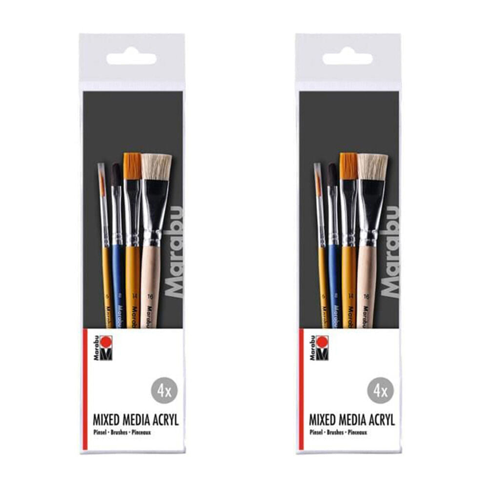 Marabu 4pc Marabu Multipurpose Mixed Media Art Universal Paint Brush Set Wooden (2 Pack)