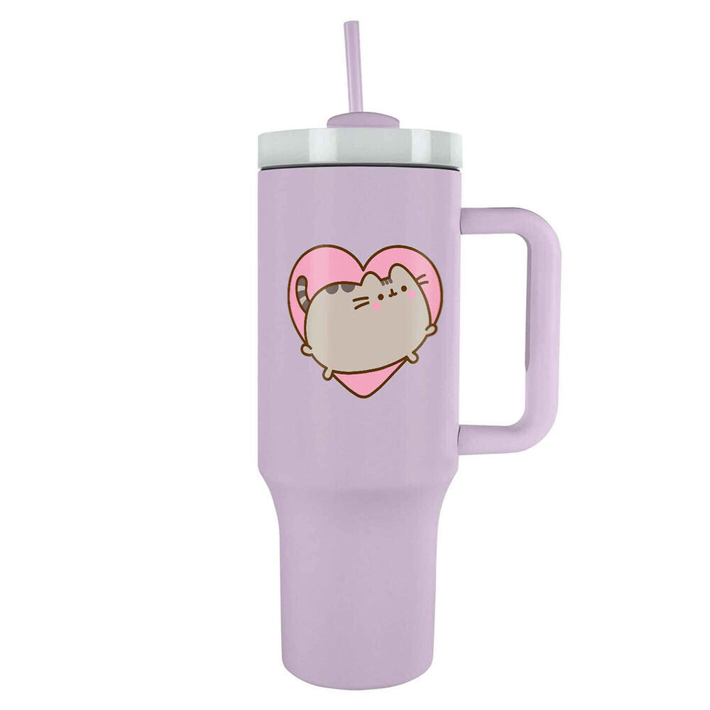 Pusheen 40oz Purple Cat With Heart Tumbler Water Bottle/Drink Bottle