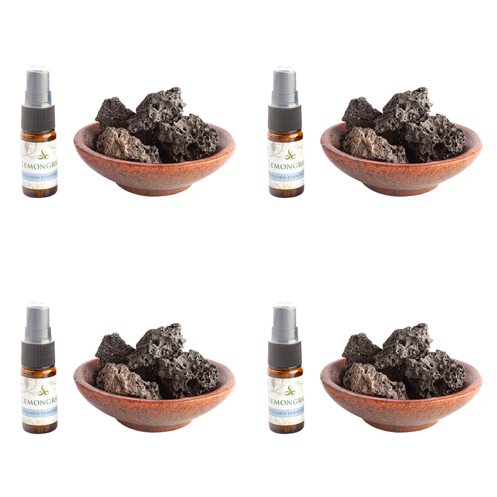 Mdi Lava Rock Room Diffuser Bowl w/ Spray Essential Oil Lemongrass Scent (4 Pack)