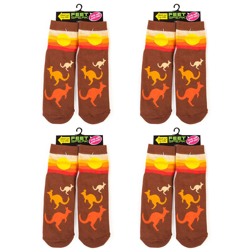 Feet Speak Kangaroo Women's Casual Crew Socks Cute-Printed Brown One-Size (4 Pack)