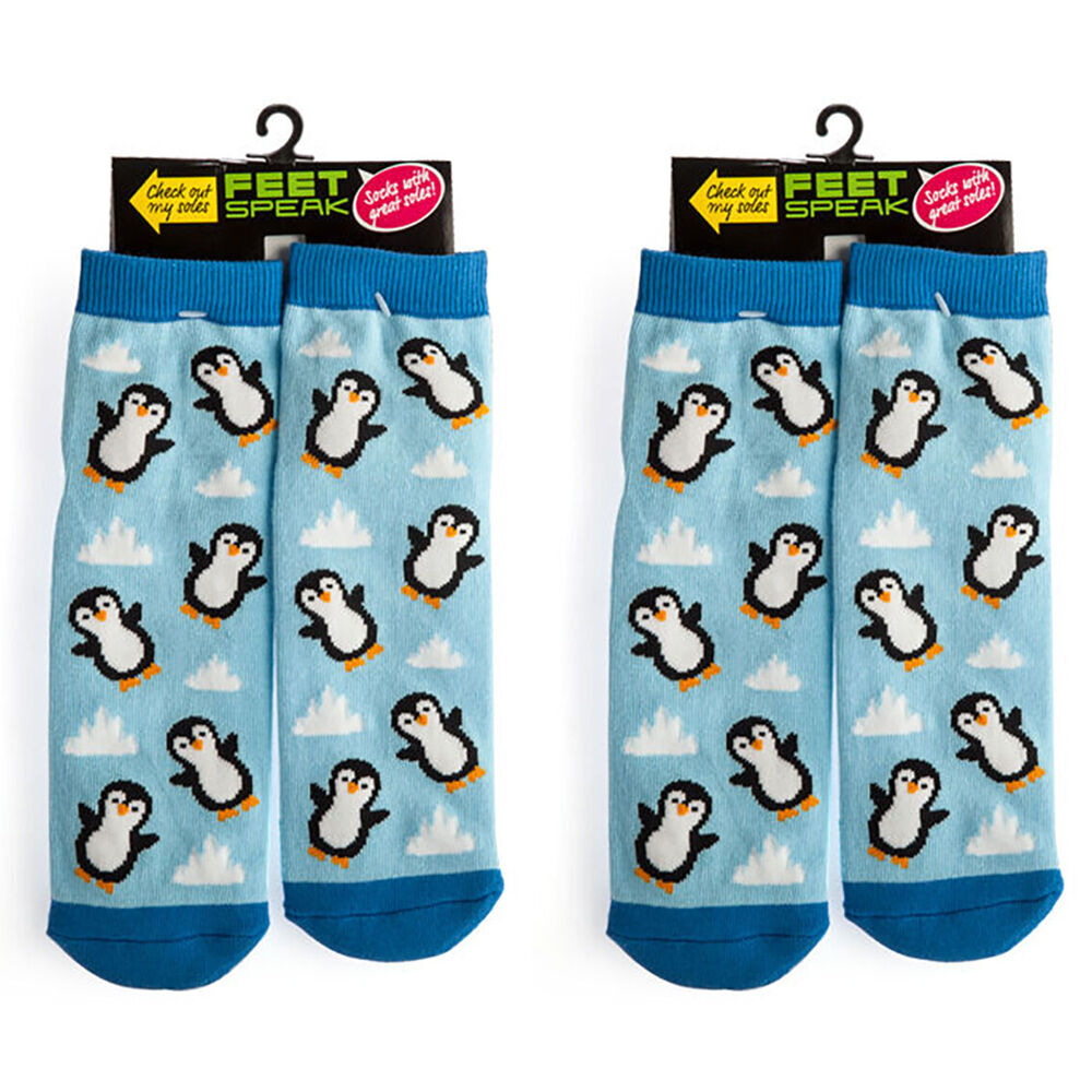 Feet Speak Penguin Womens Casual Ankle/Crew Socks Cute-Printed Blue One-Size (2 Pack)