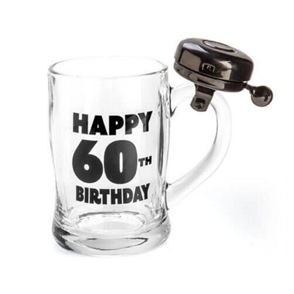 Mdi Bell Mug Beer Stein Glass Pub Party Drinkware Clear Happy 60th Birthday