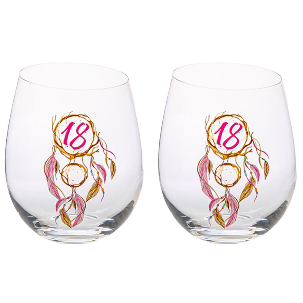 Tallulah Bevel Stemless Wine Glass Drinkware Dreamcatcher 18th Birthday (2 Pack)