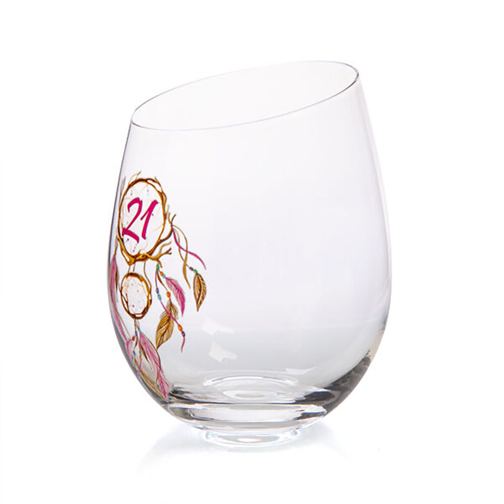 Tallulah Dreamcatcher 21st Birthday Bevel Stemless Wine Glass Drinkware — image 2