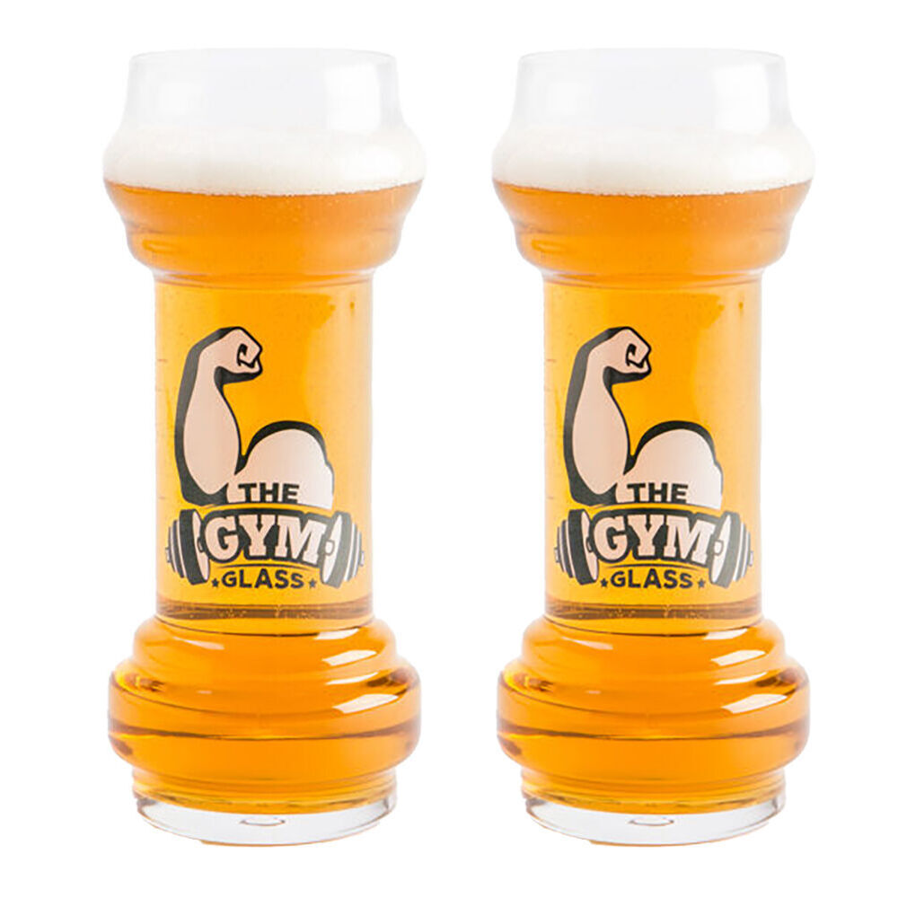 Mdi 830ml The Gym Class Dumbbell Shaped Novelty Beer Glass 9.3x22cm Clear (2 Pack)