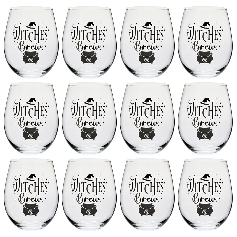 Tallulah Stemless Wine Glass Tumbler Party Drinkware Witches Brew Clear (12 Pack)