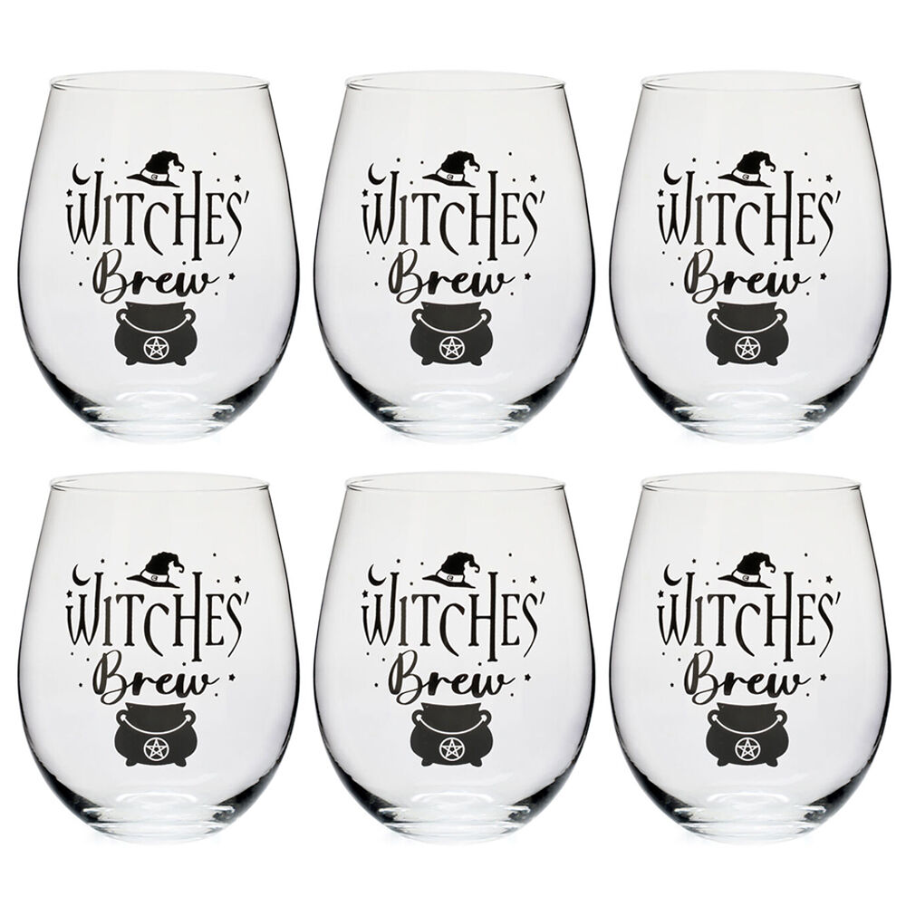 Tallulah Stemless Wine Glass Tumbler Party Drinkware Witches Brew Clear (6 Pack)