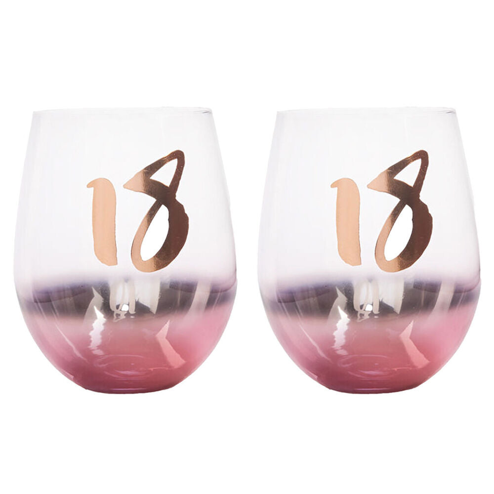 Tallulah Blush Stemless Wine Glass Cup Party Drinkware Clear 18th Birthday (2 Pack)