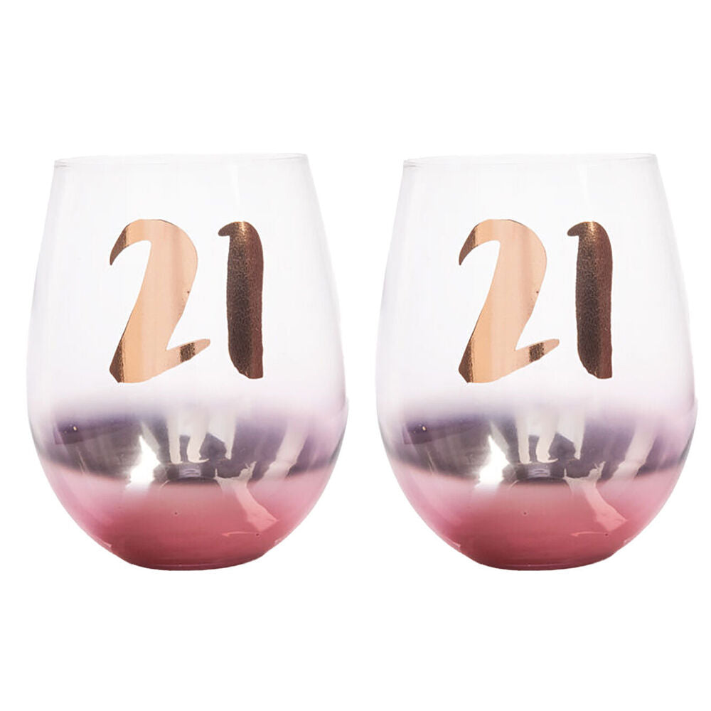 Tallulah Blush Stemless Wine Glass Cup Party Drinkware Clear 21st Birthday (2 Pack)