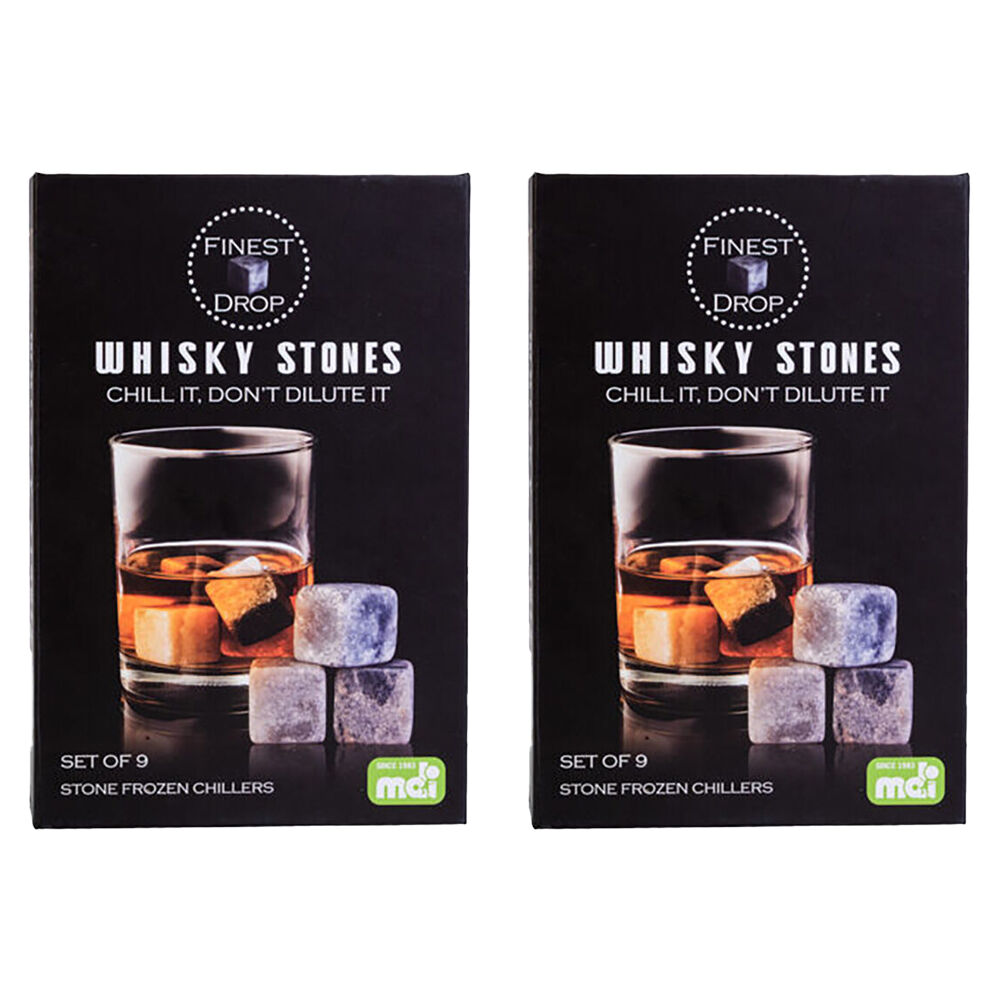 Mdi 9pc MDI On The Rocks Whisky Stones Bar Set Chilled Ice Cubes Reusable Grey (2 Pack)