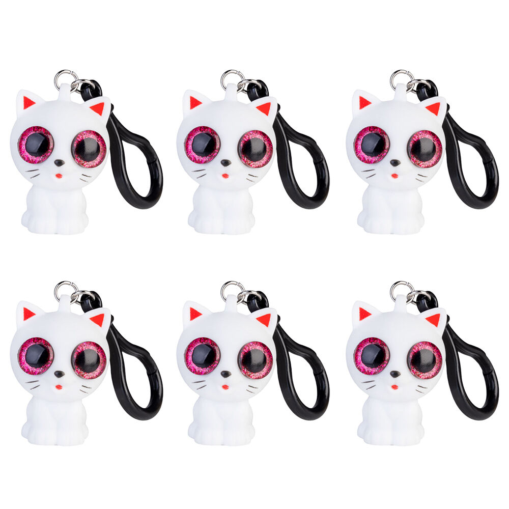 Mdi Eye Popping Keychain Cat Squeeze Stress Relief Toy 3.5x4.8cm White (6 Pack)