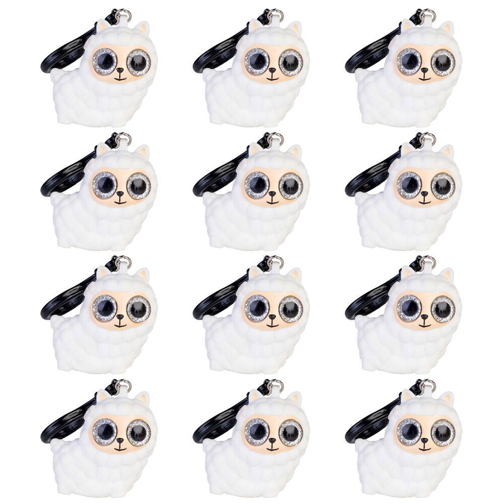 Alpaca Valley Eye Popping Keychain/Keyring Llama Squeeze Toy 5x6cm White (12 Pack)
