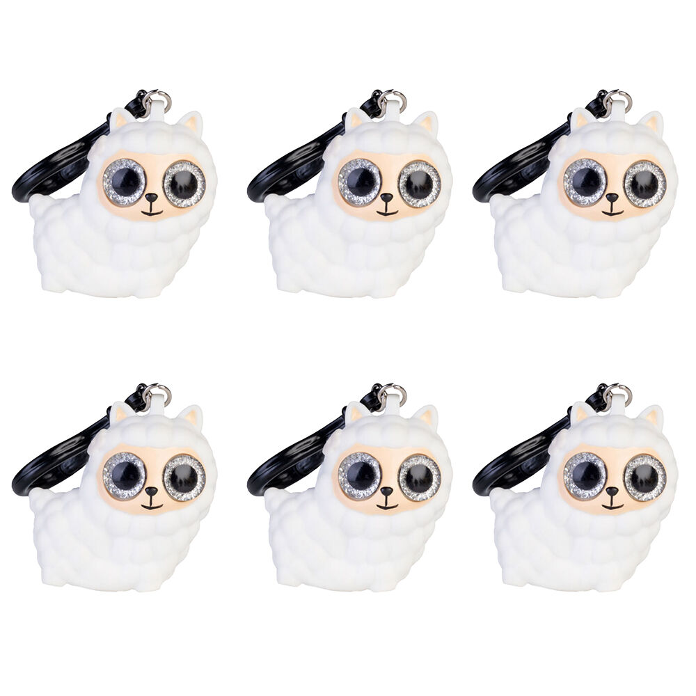 Alpaca Valley Eye Popping Keychain/Keyring Llama Squeeze Toy 5x6cm White (6 Pack)