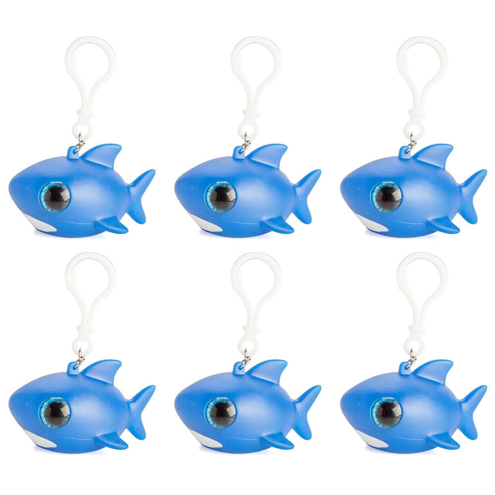 Shark Bay Eye Popping Keychain/Keyring Shark Squeeze Toy 6.9x4.9cm Blue (6 Pack)