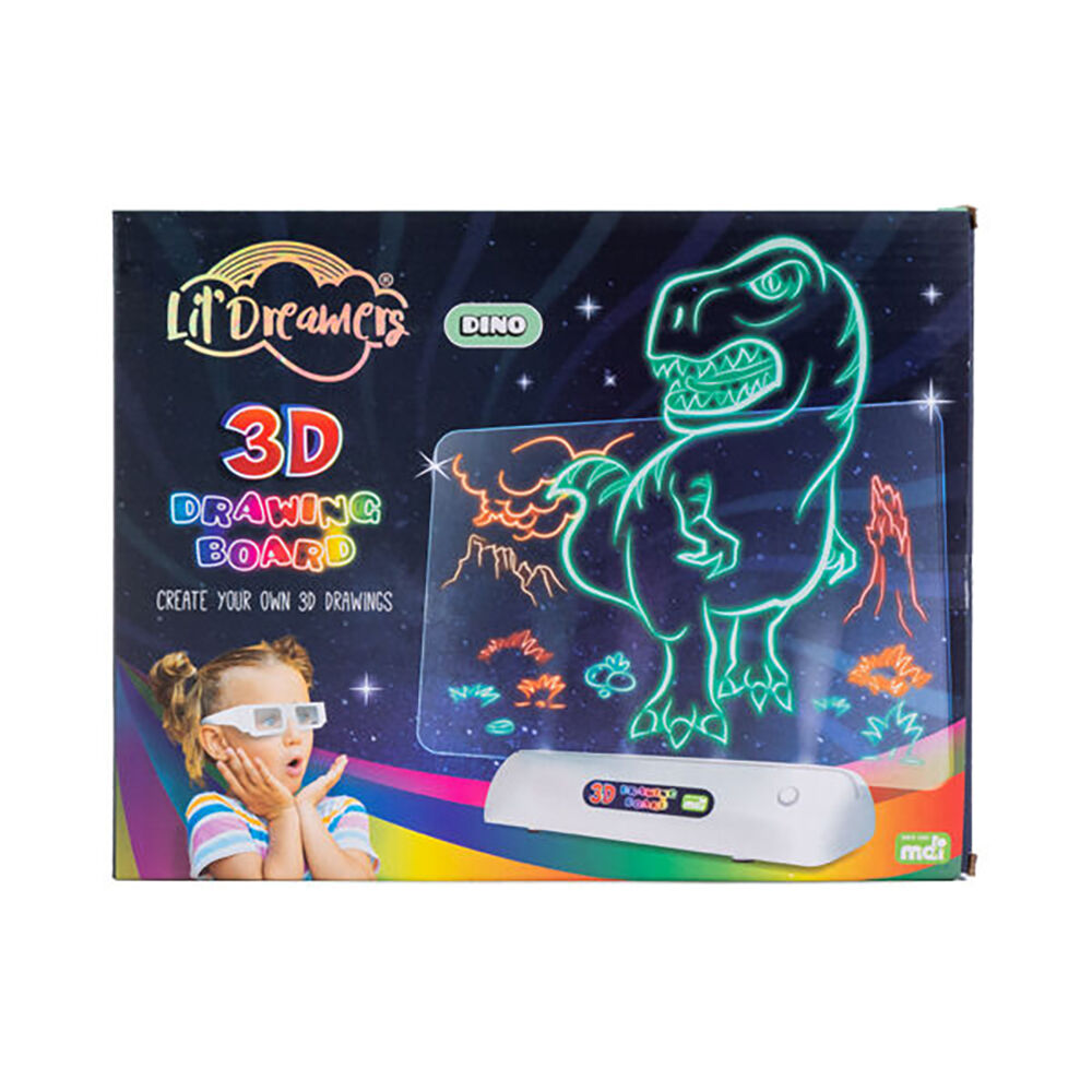 Lil Dreamers Illuminate 3D Drawing Board Art Set Fluoro Drawing Kit Dino 6y+