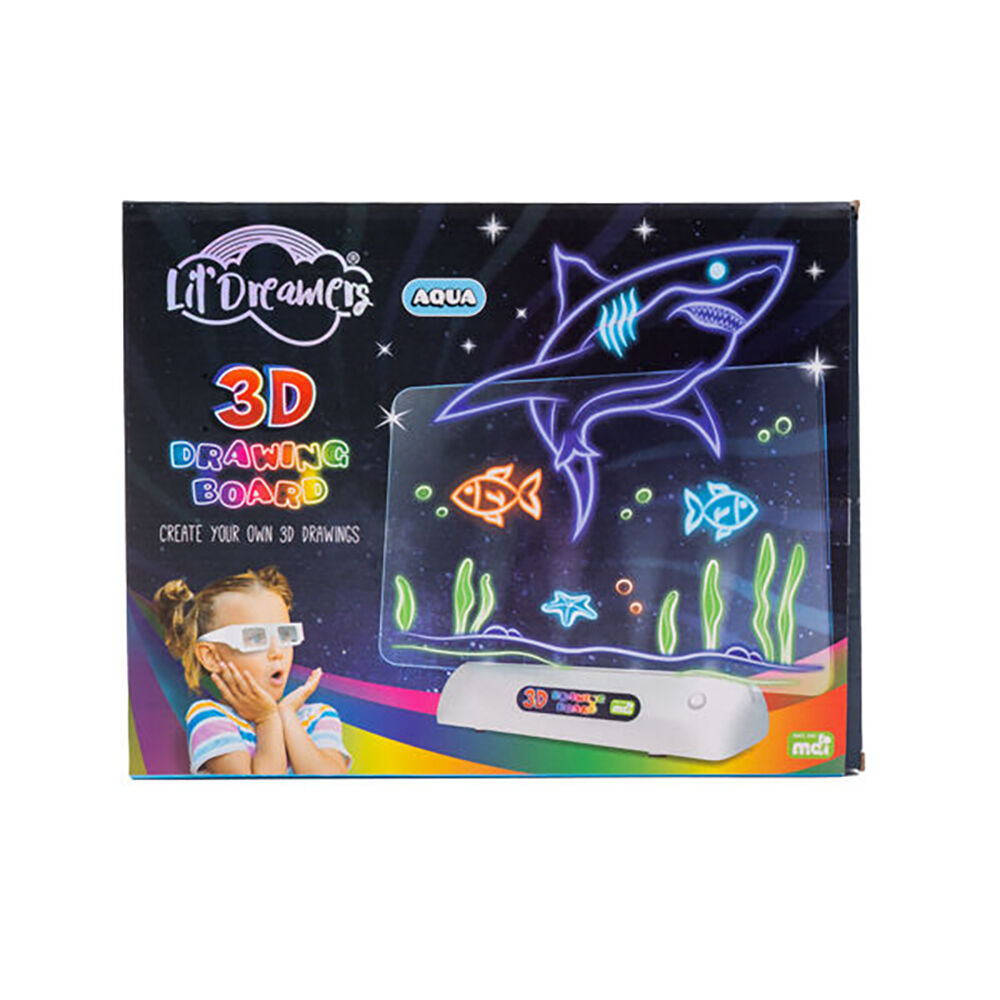 Lil Dreamers Illuminate 3D Drawing Board Art Set Fluoro Drawing Kit Aqua 6y+